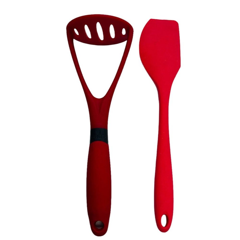 Core Kitchen Red Silicone Cooking Utensils Spatula Spoon Potato Masher Lot Of 2